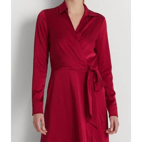 Lauren Ralph Lauren Women's Charmeuse Surplice Dress in Classic Red - Picture 3 of 4